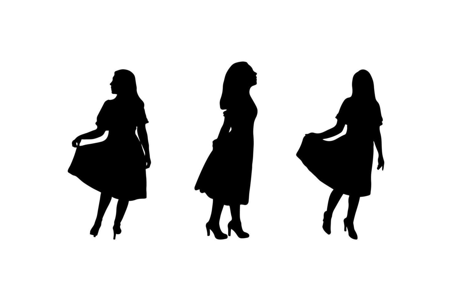 silhuett av romantisk flicka. vektor illustration kvinna i klänning. stående lady. mall för baner, affisch, reklam, affär logotyp