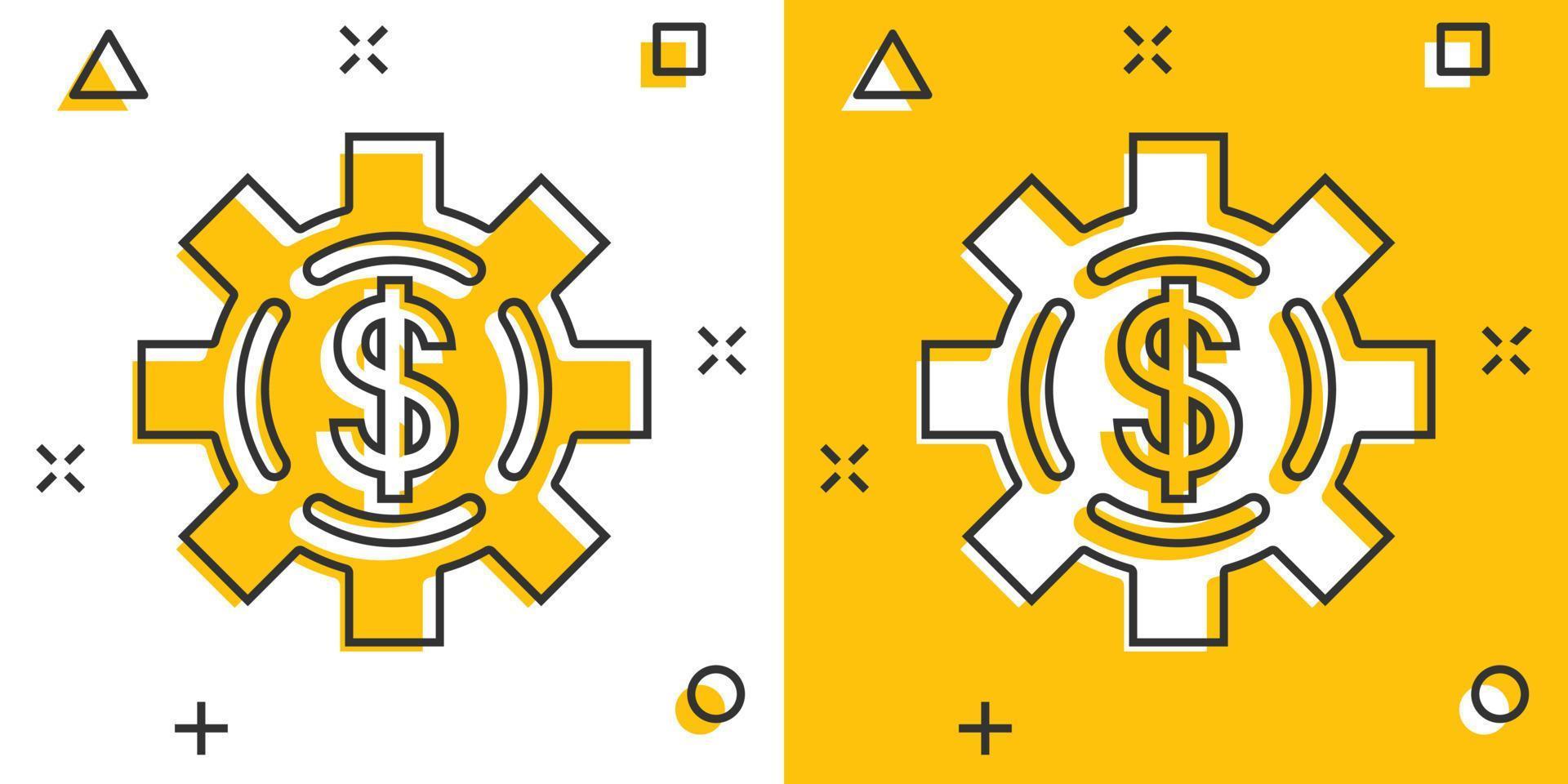 Geldeinnahmen-Symbol im Comic-Stil. Dollarmünze Cartoon-Vektor-Illustration auf weißem Hintergrund isoliert. Geschäftskonzept mit Splash-Effekt für Finanzstrukturen. vektor