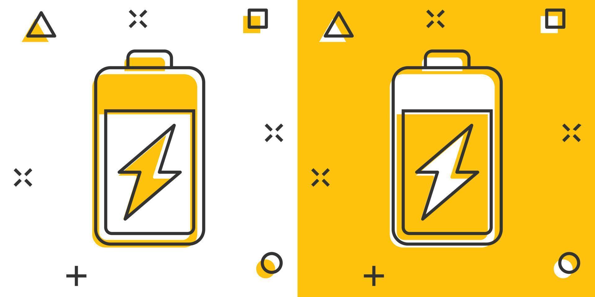 batteri ikon i komisk stil. ackumulator tecknad serie vektor illustration på vit isolerat bakgrund. energi laddare stänk effekt företag begrepp.