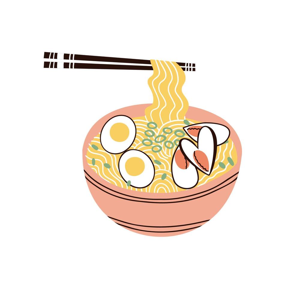 spaghetti med musslor. hand dragen vektor illustration i platt stil