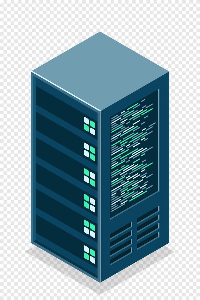 isometrisk server Utrustning isolerat bakgrund. platt isometrisk 3d illustration moln server. datacenter lagring rum objekt. vektor illustration