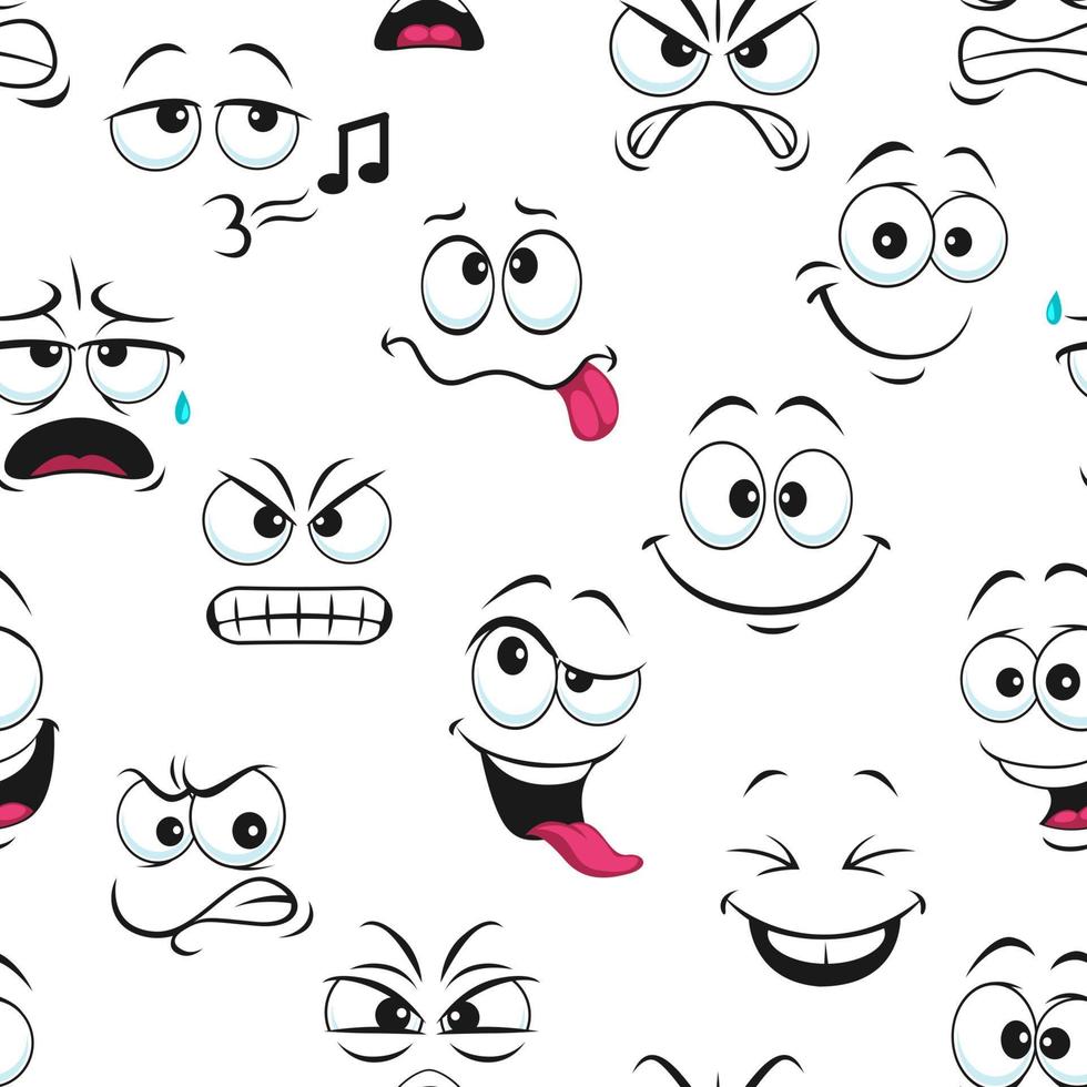tecknad serie rolig emoji ansikten sömlös mönster vektor