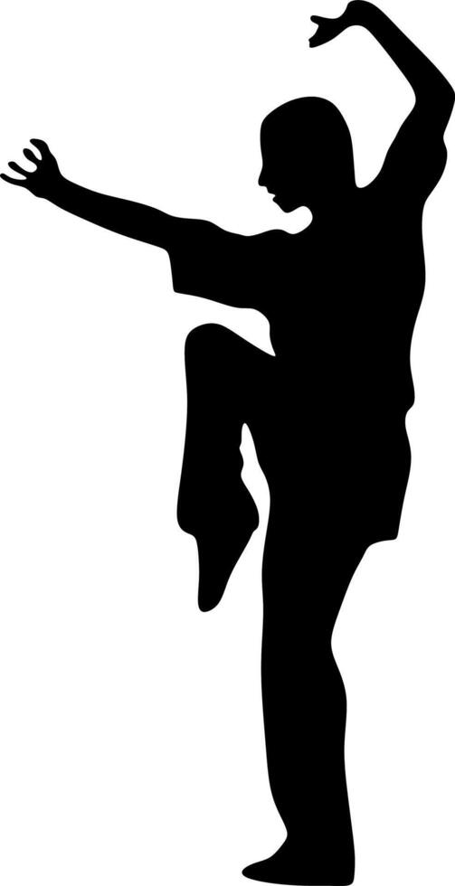 Silhouettenkunst eines Mannes, der Kampfkunst Wushu, Kung-Fu-Übungen demonstriert. Vektor-Illustration. Wushu-Symbol vektor