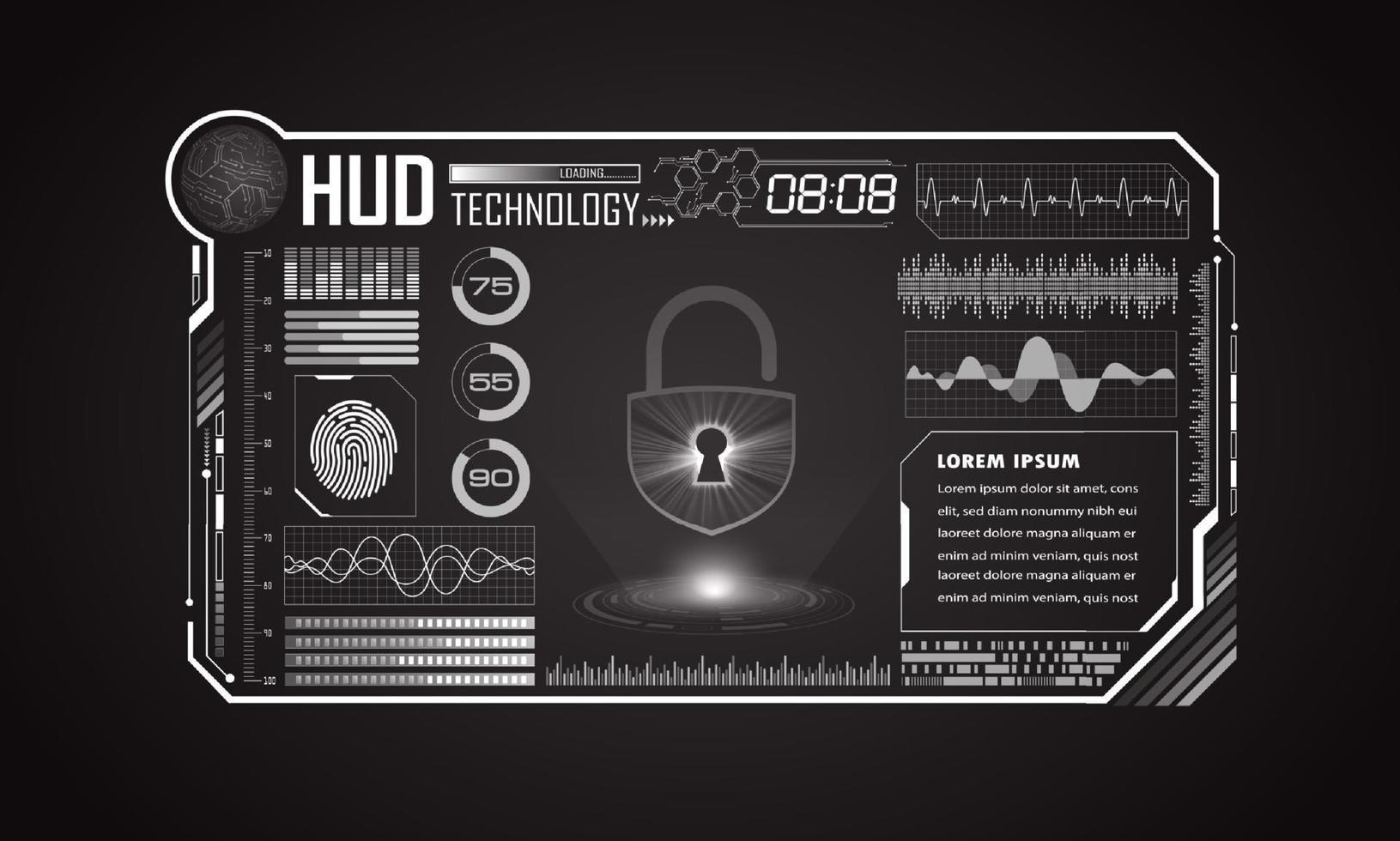 xxxxxmodern hud teknologi skärm bakgrund med hänglås vektor