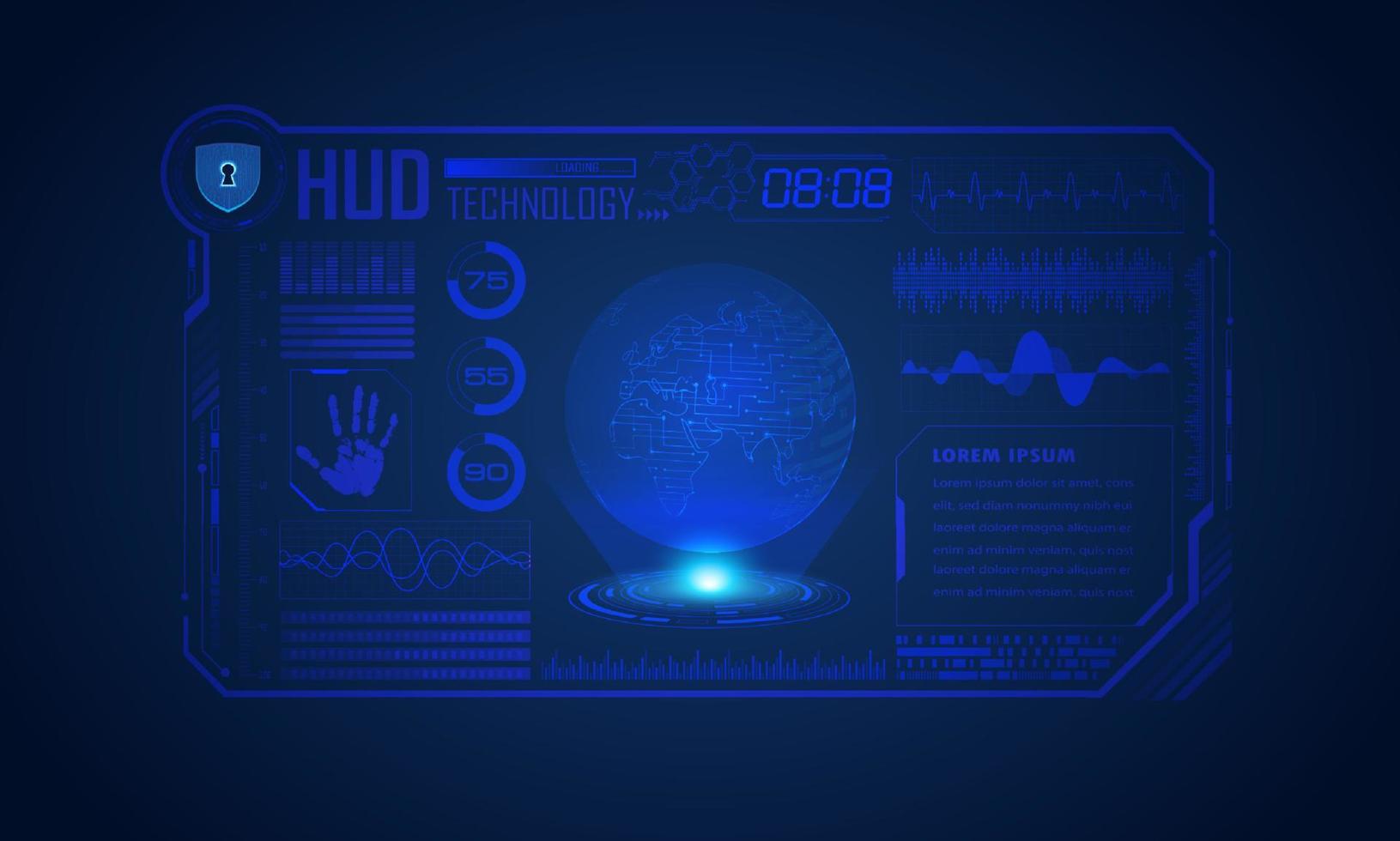 modern hud teknologi skärm bakgrund med blå klot vektor
