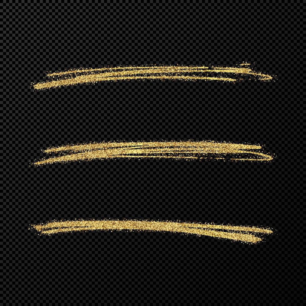 abstrakte glänzende konfetti glitzernde wellen. satz von drei handgezeichneten goldenen pinselstrichen. Vektor-Illustration vektor