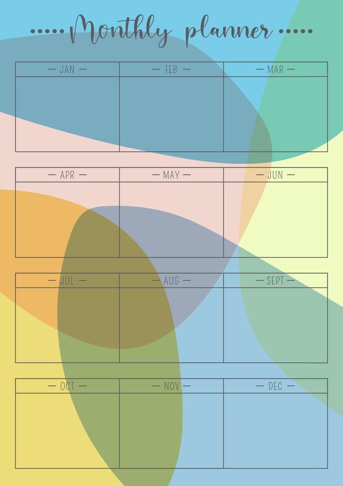 en gång i månaden planerare mall i vektor med abstrakt flerfärgad siffror, färgrik planerare lista