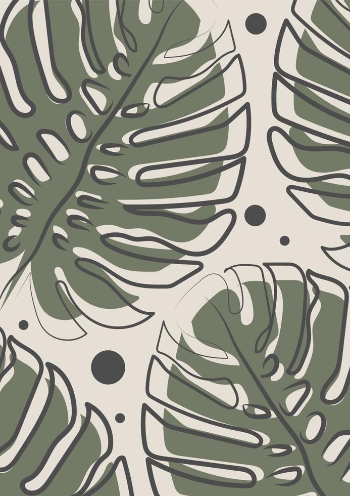 monstera löv minimall vägg konst abstrakt illustration affisch. konst skriva ut för sovrum dekor. Galleri dekor affisch, beige färger för bohemisk interiör vektor