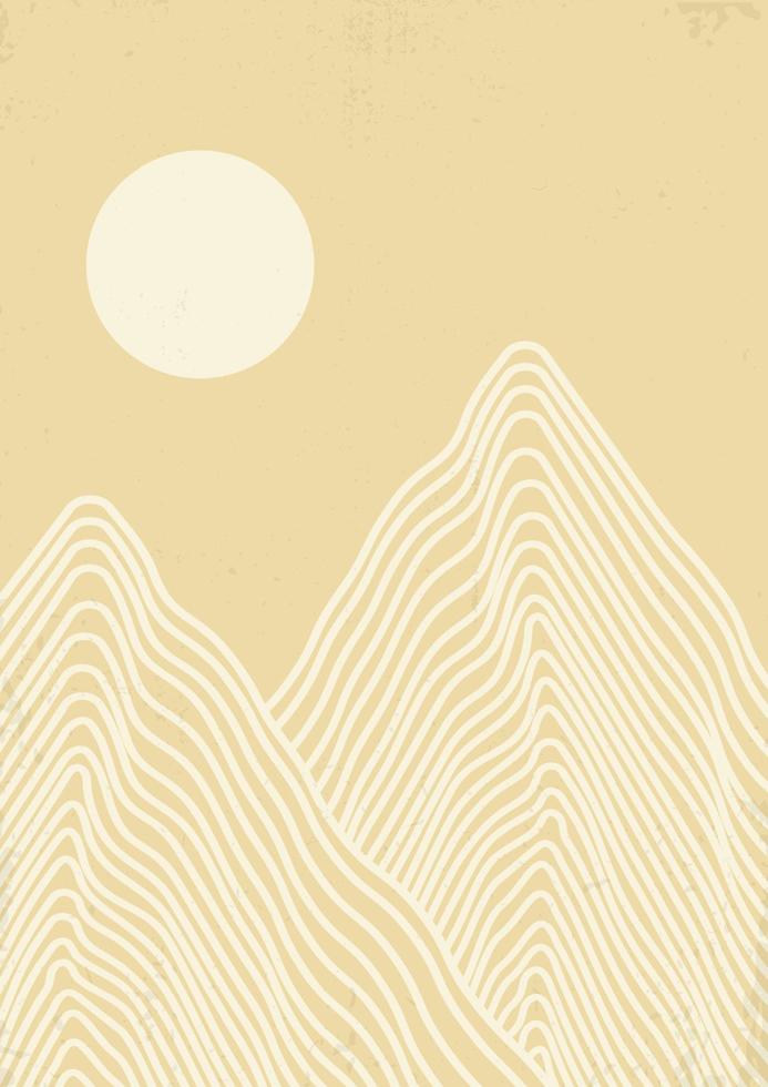 minimalistische landschaft abstrakte berge sonnenuntergang wandkunst poster design. Minimale und natürliche Kompositionen für Kunstdruck, Postkarte, Cover, Tapete, Wandkunst vektor