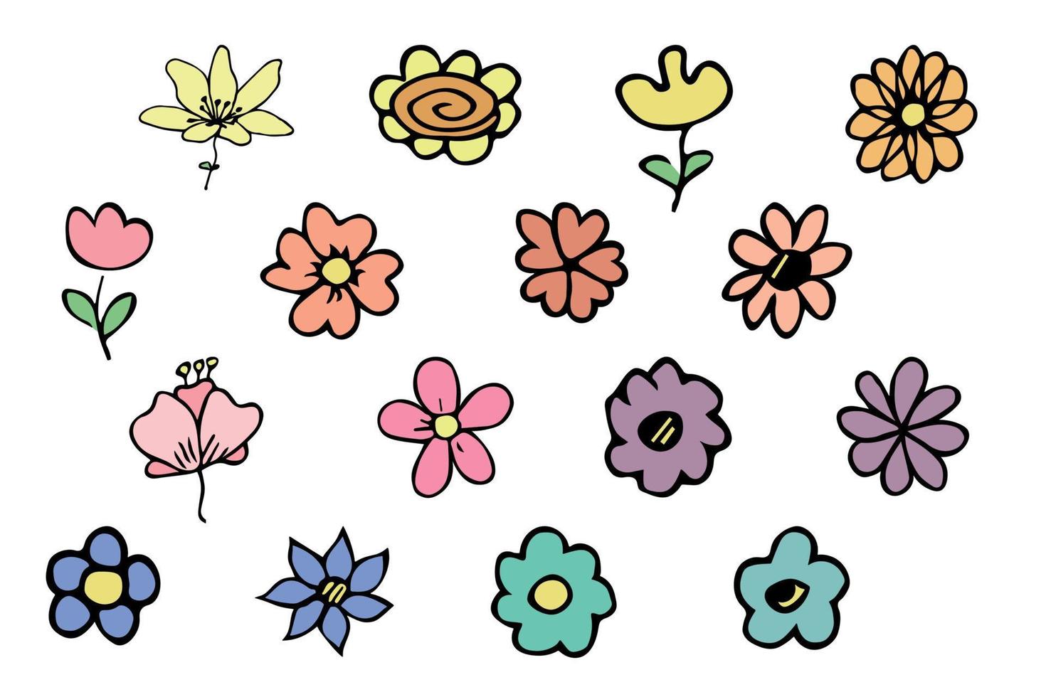 enkel blomma ClipArt. uppsättning av hand dragen blommig klotter. för skriva ut, webb, design, dekor, logotyp vektor