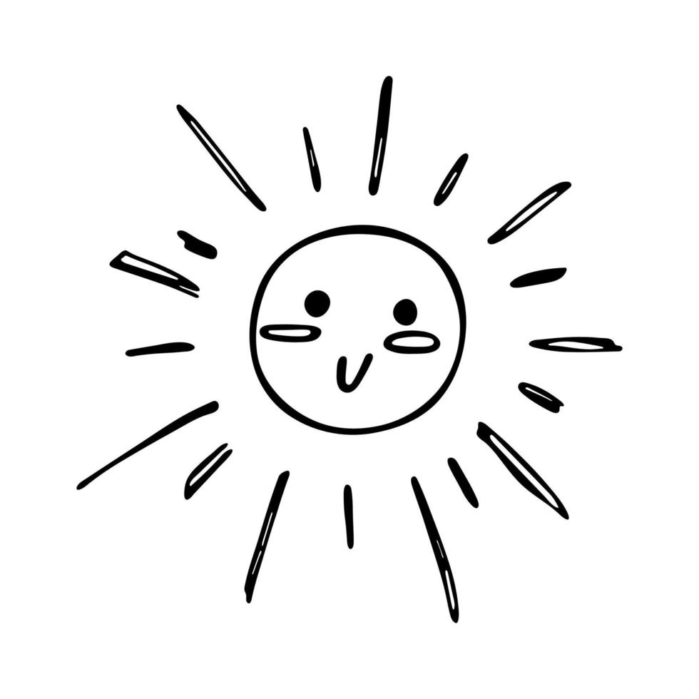 hand dragen Lycklig Sol emoji. sommar klotter. enda vektor element för design