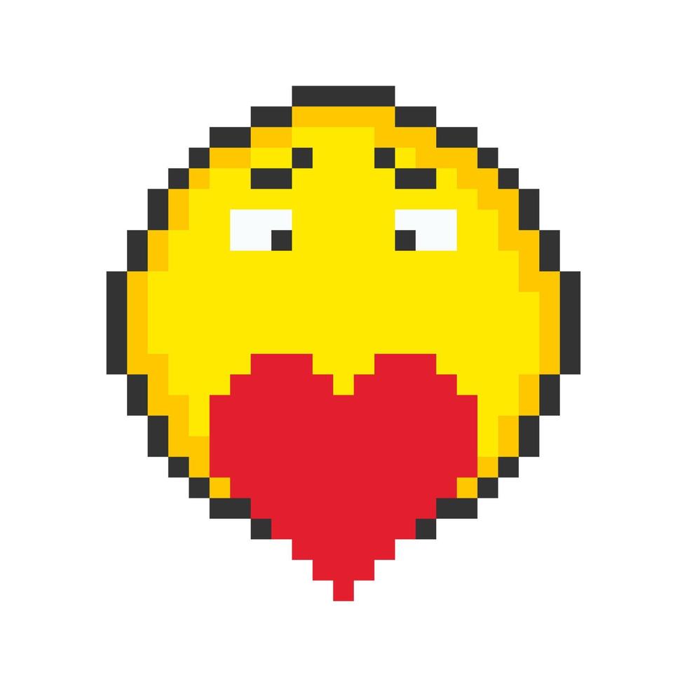 Gesicht mit Herzsymbol. Pixelkunst-Emoticons. Vektor-Illustration. vektor