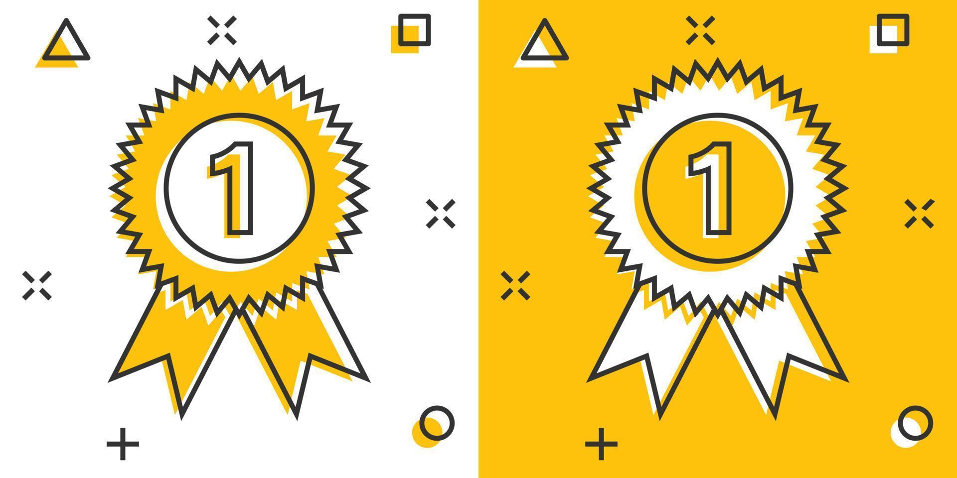 vinnare ikon i komisk stil. rosett tilldela tecknad serie vektor illustration på vit isolerat bakgrund. medalj stänk effekt företag begrepp.