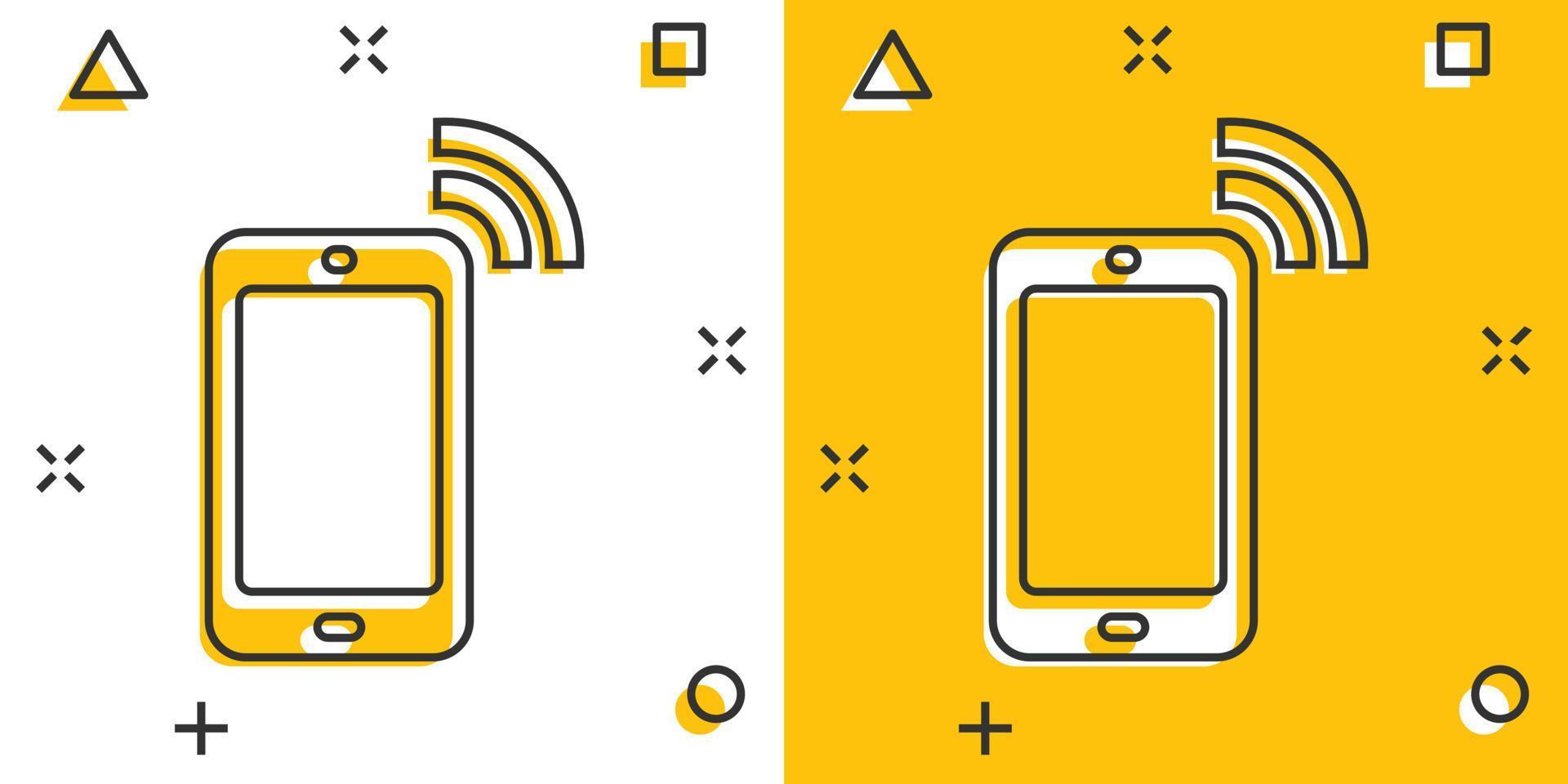 Smartphone-Symbol für leeren Bildschirm im Comic-Stil. Handy-Cartoon-Vektorillustration auf weißem, isoliertem Hintergrund. Telefon-Splash-Effekt-Geschäftskonzept. vektor