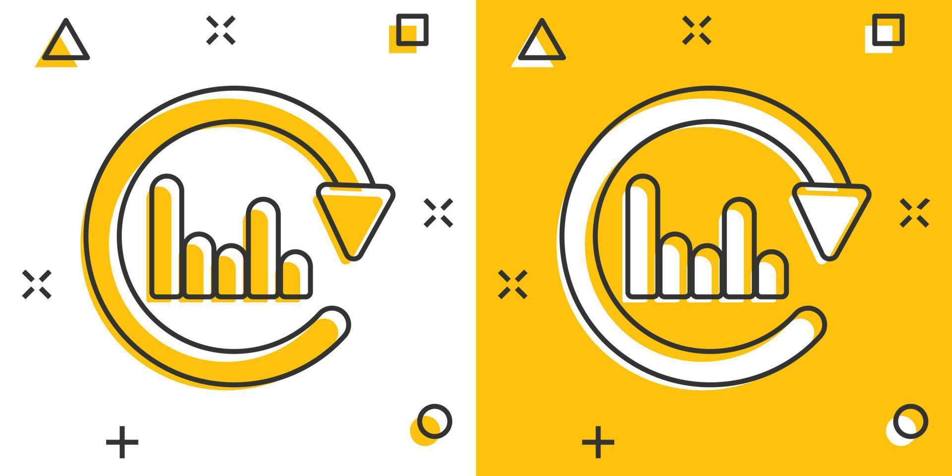 Diagramm-Pfeil-Symbol im Comic-Stil. Finanzanalytik-Cartoon-Vektorillustration auf weißem, isoliertem Hintergrund. Prognose-Splash-Effekt-Zeichen-Geschäftskonzept. vektor