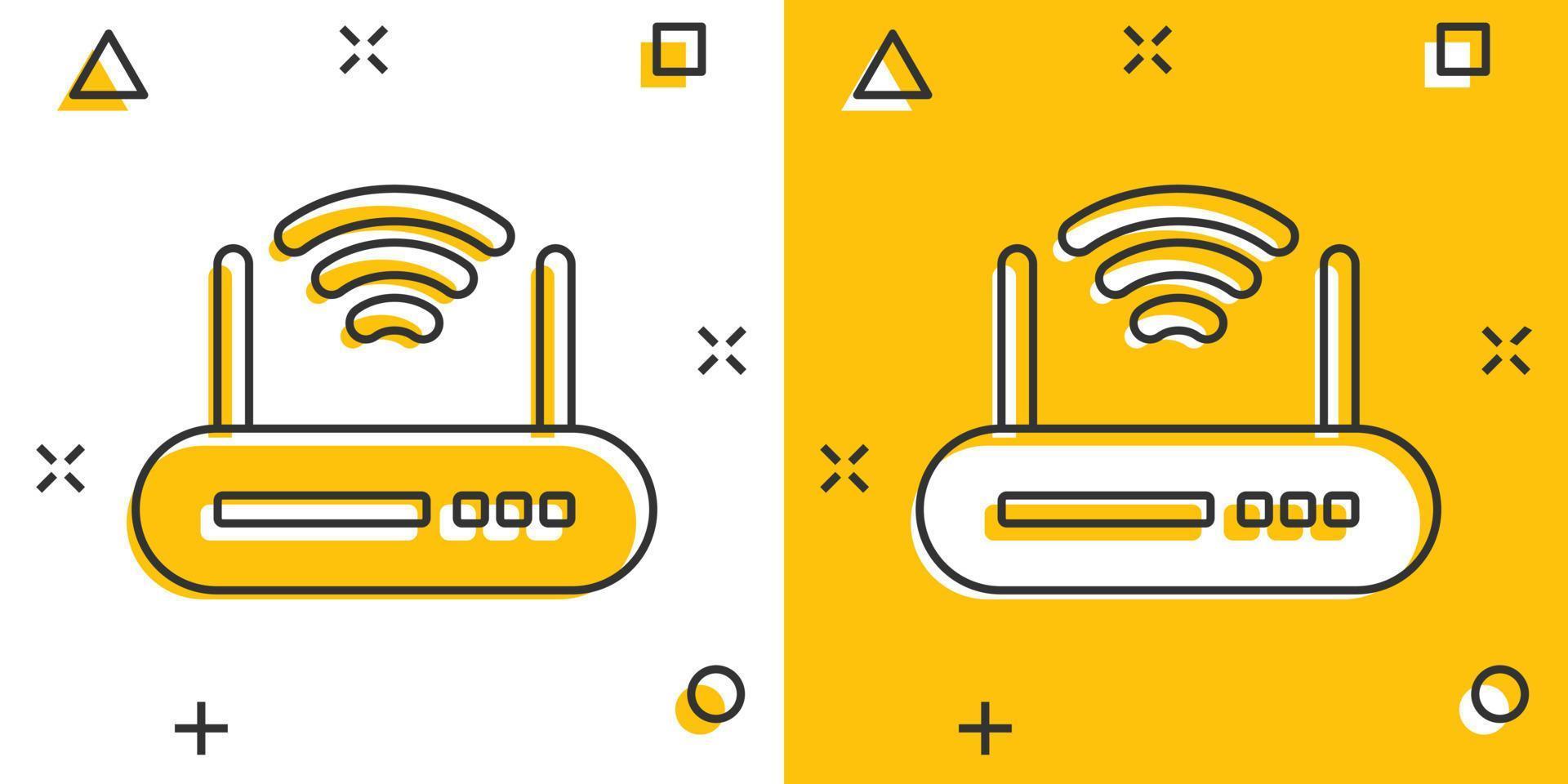 wiFi router ikon i komisk stil. bredband tecknad serie vektor illustration på vit isolerat bakgrund. internet förbindelse stänk effekt företag begrepp.