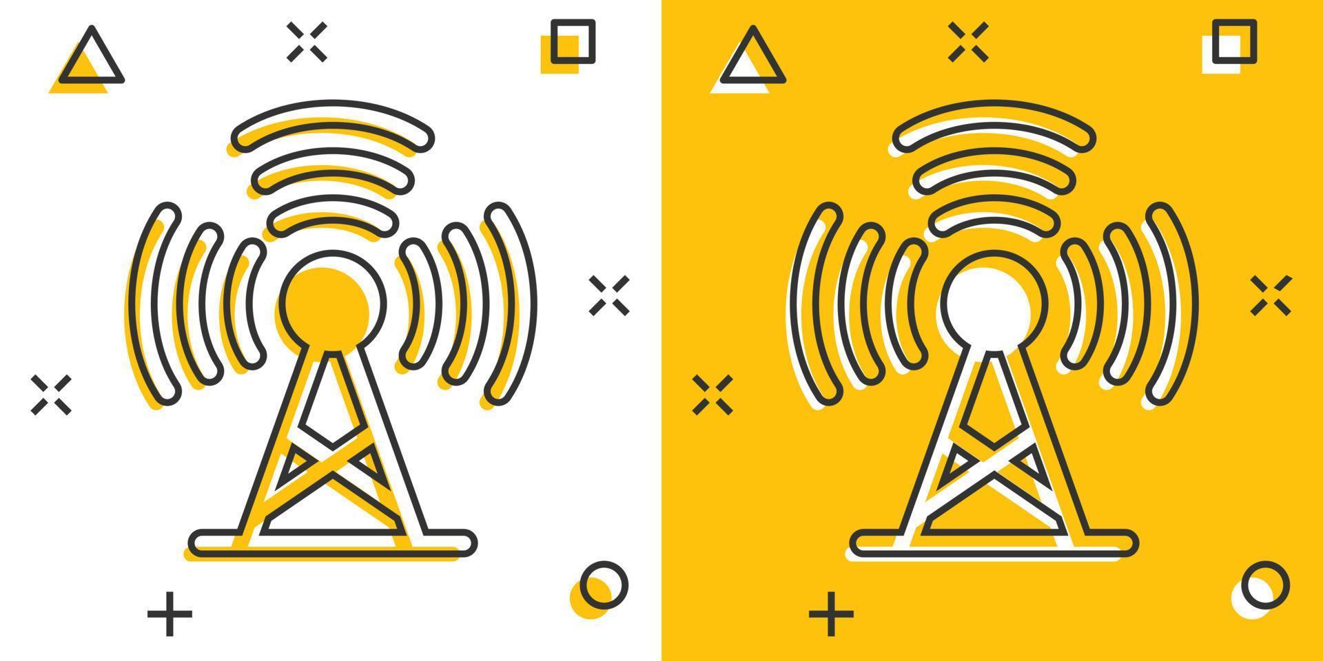 antenn torn ikon i komisk stil. sändningar tecknad serie vektor illustration på vit isolerat bakgrund. wiFi stänk effekt företag begrepp.