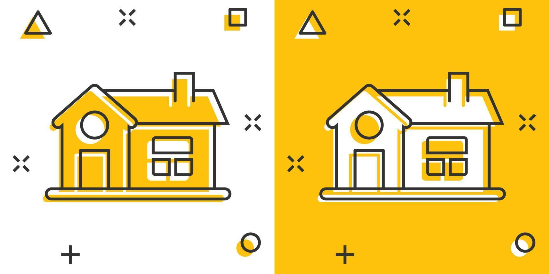 byggnad ikon i komisk stil. Hem tecknad serie vektor illustration på vit isolerat bakgrund. hus stänk effekt företag begrepp.