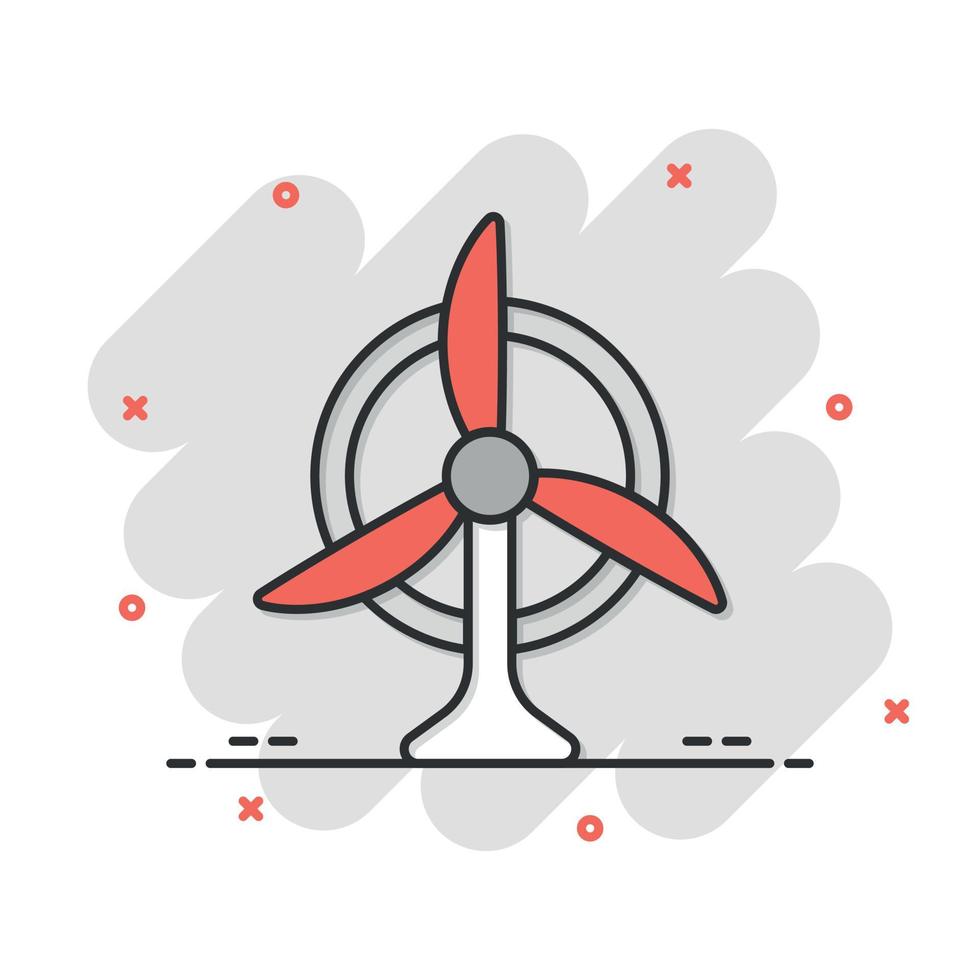 vind kraft växt ikon i komisk stil. turbin tecknad serie vektor illustration på vit isolerat bakgrund. luft energi stänk effekt tecken företag begrepp.