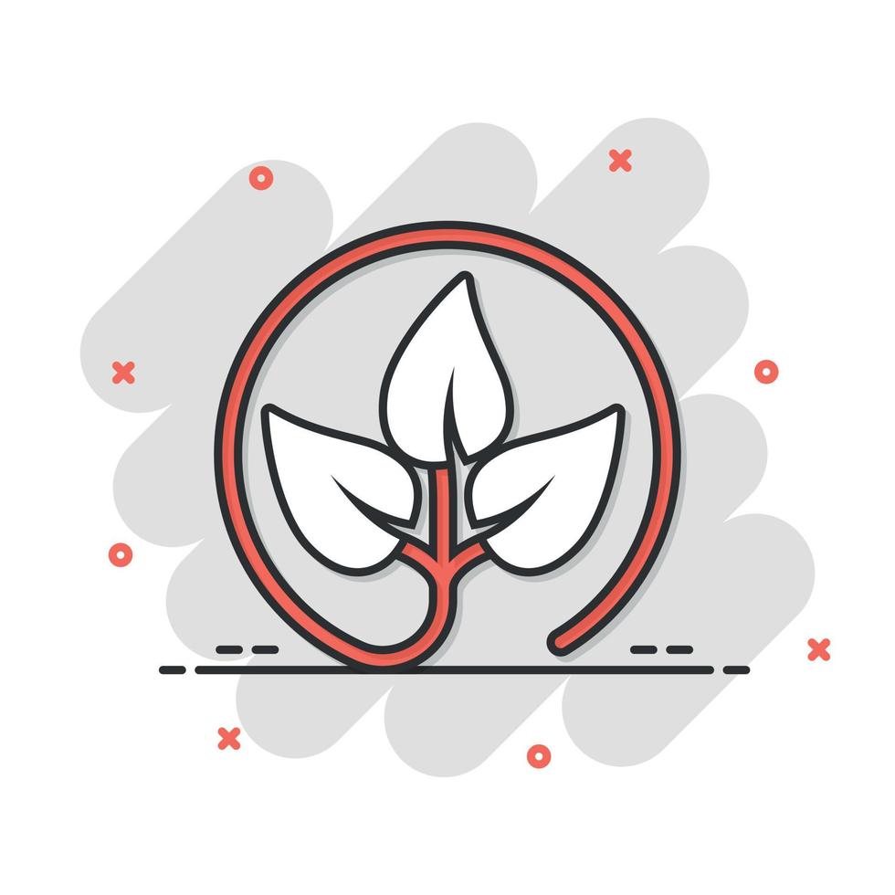 blad ikon i komisk stil. växt tecknad serie vektor illustration på vit isolerat bakgrund. blomma stänk effekt tecken företag begrepp.