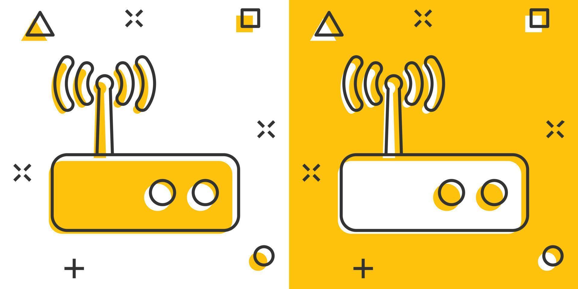 wiFi router ikon i komisk stil. bredband tecknad serie vektor illustration på vit isolerat bakgrund. internet förbindelse stänk effekt företag begrepp.