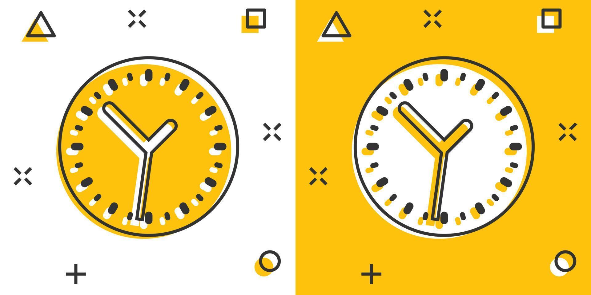 klocka ikon i komisk stil. Kolla på tecknad serie vektor illustration på vit isolerat bakgrund. timer stänk effekt företag begrepp.