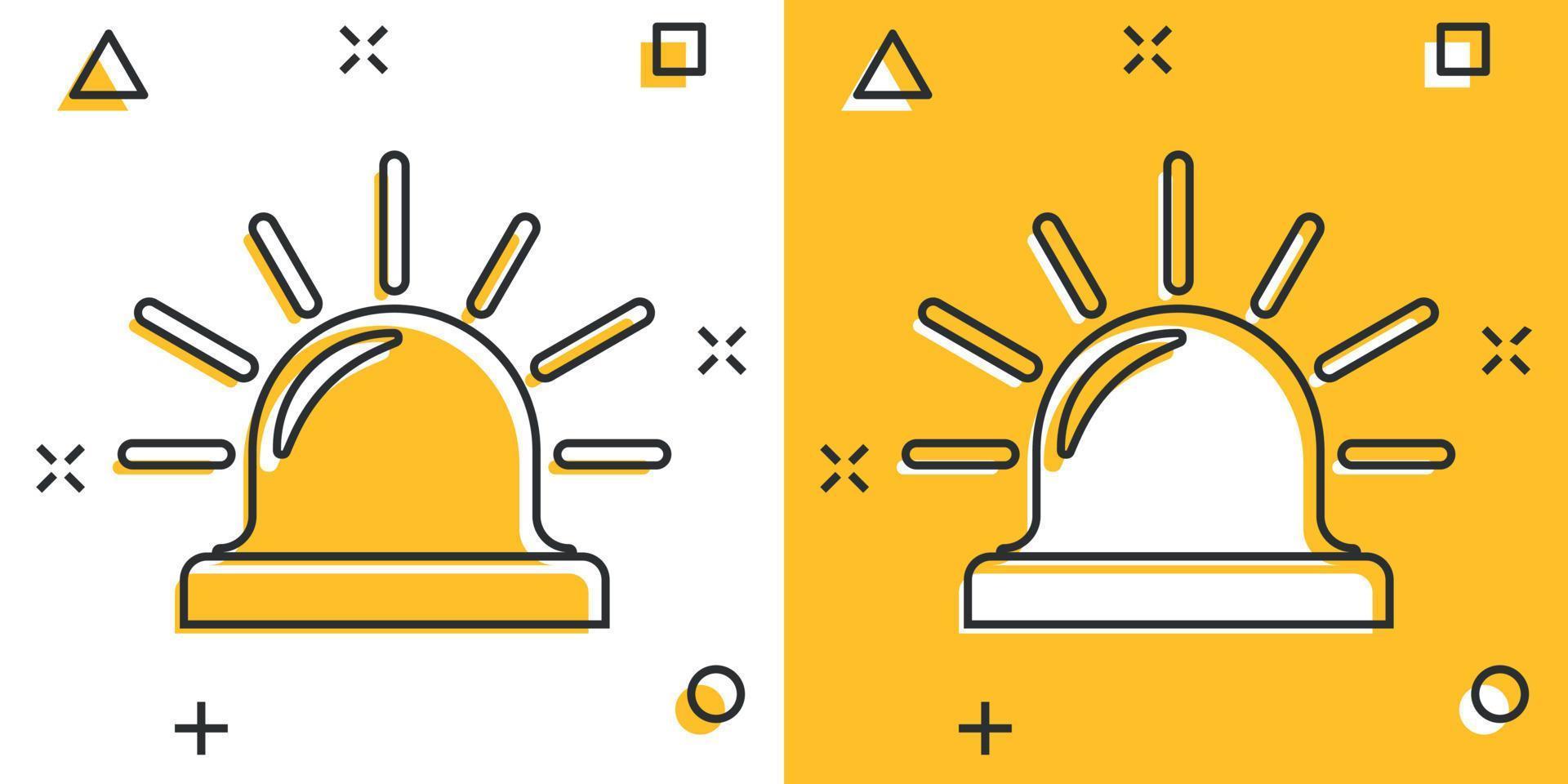 Notfallalarm-Symbol im Comic-Stil. Warnlampenkarikatur-Vektorillustration auf lokalisiertem Hintergrund. Polizei Dringlichkeit Spritzeffekt Zeichen Geschäftskonzept. vektor