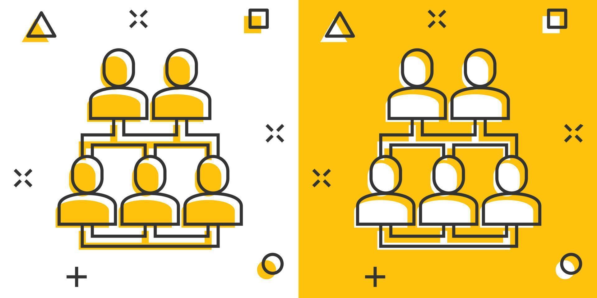 företags- organisation Diagram med företag människor vektor ikon i komisk stil. människor samarbete tecknad serie illustration på vit bakgrund. lagarbete stänk effekt företag begrepp.