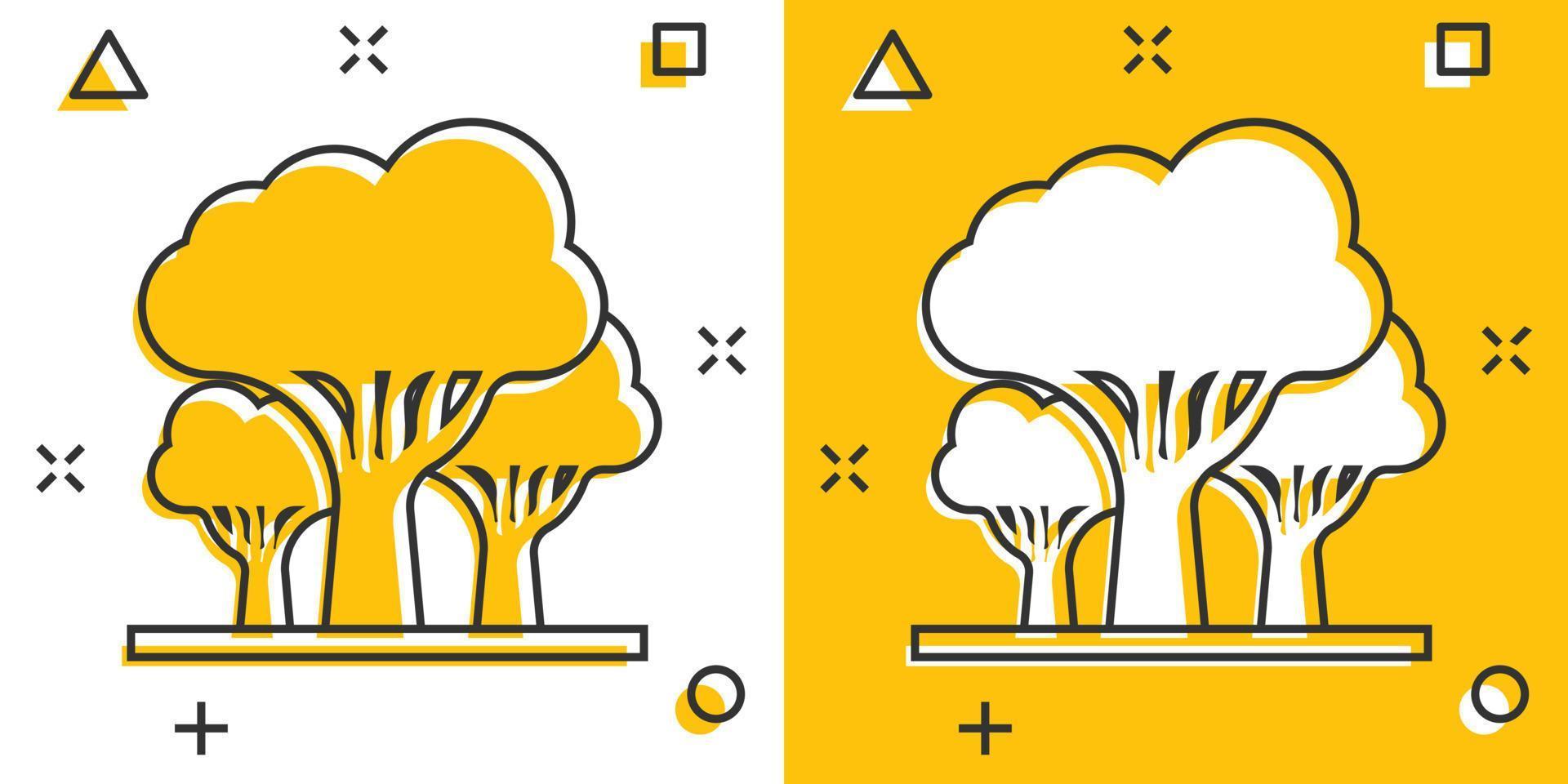 träd ikon i komisk stil. skog tecknad serie vektor illustration på vit isolerat bakgrund. växt stänk effekt tecken företag begrepp.
