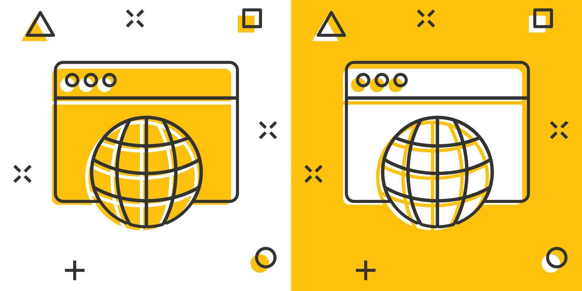 hemsida domän ikon i komisk stil. global internet adress tecknad serie vektor illustration på vit isolerat bakgrund. server stänk effekt företag begrepp.