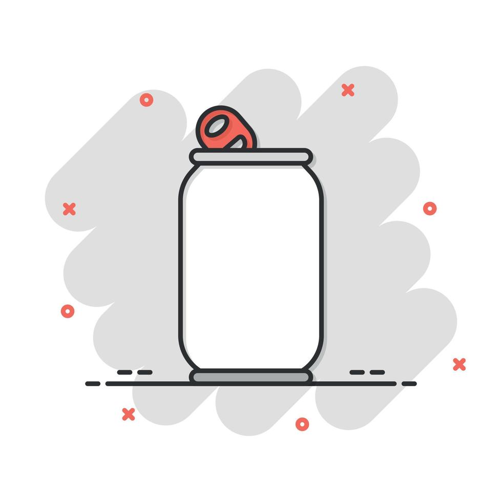 soda kan ikon i komisk stil. dryck flaska tecknad serie vektor illustration på isolerat bakgrund. dryck stänk effekt tecken företag begrepp.
