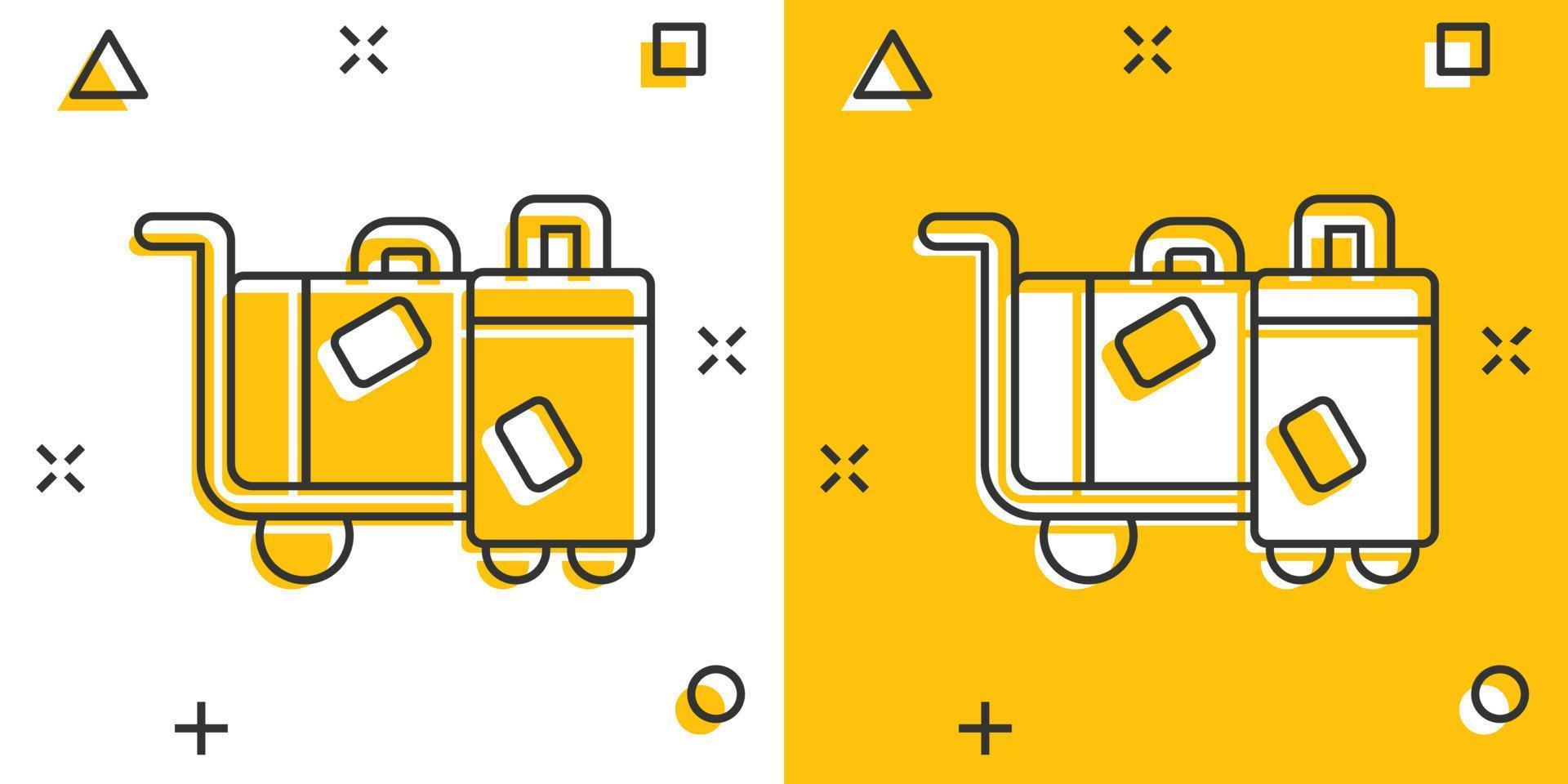 Reisetaschen-Symbol im Comic-Stil. Gepäckkarikatur-Vektorillustration auf weißem lokalisiertem Hintergrund. Geschäftskonzept mit Gepäckspritzeffekt. vektor