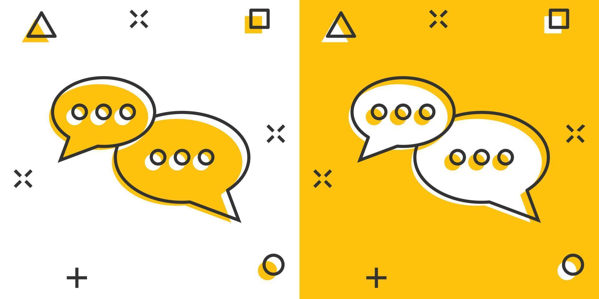 tala chatt tecken ikon i komisk stil. Tal bubblor tecknad serie vektor illustration på vit isolerat bakgrund. team diskussion knapp stänk effekt företag begrepp.