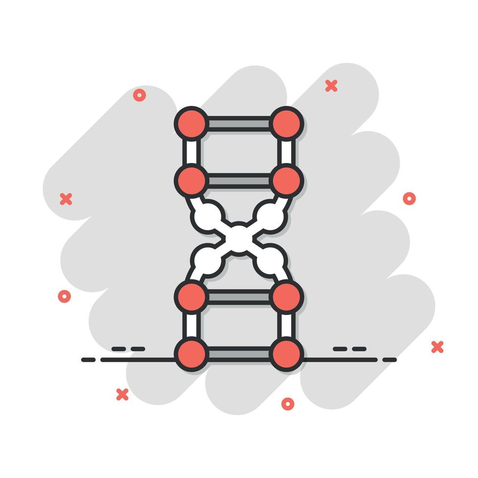 DNA-Molekül-Symbol im Comic-Stil. Atom-Cartoon-Vektorillustration auf weißem, isoliertem Hintergrund. Molekulare Spirale Spritzeffekt Zeichen Geschäftskonzept. vektor