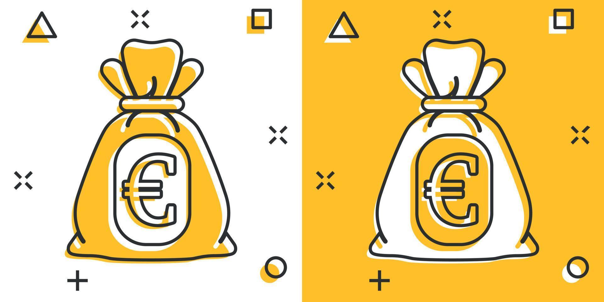 Geldsack-Symbol im Comic-Stil. Geldsack Cartoon-Vektor-Illustration auf isoliertem Hintergrund. Münzsack Spritzeffekt Zeichen Geschäftskonzept. vektor