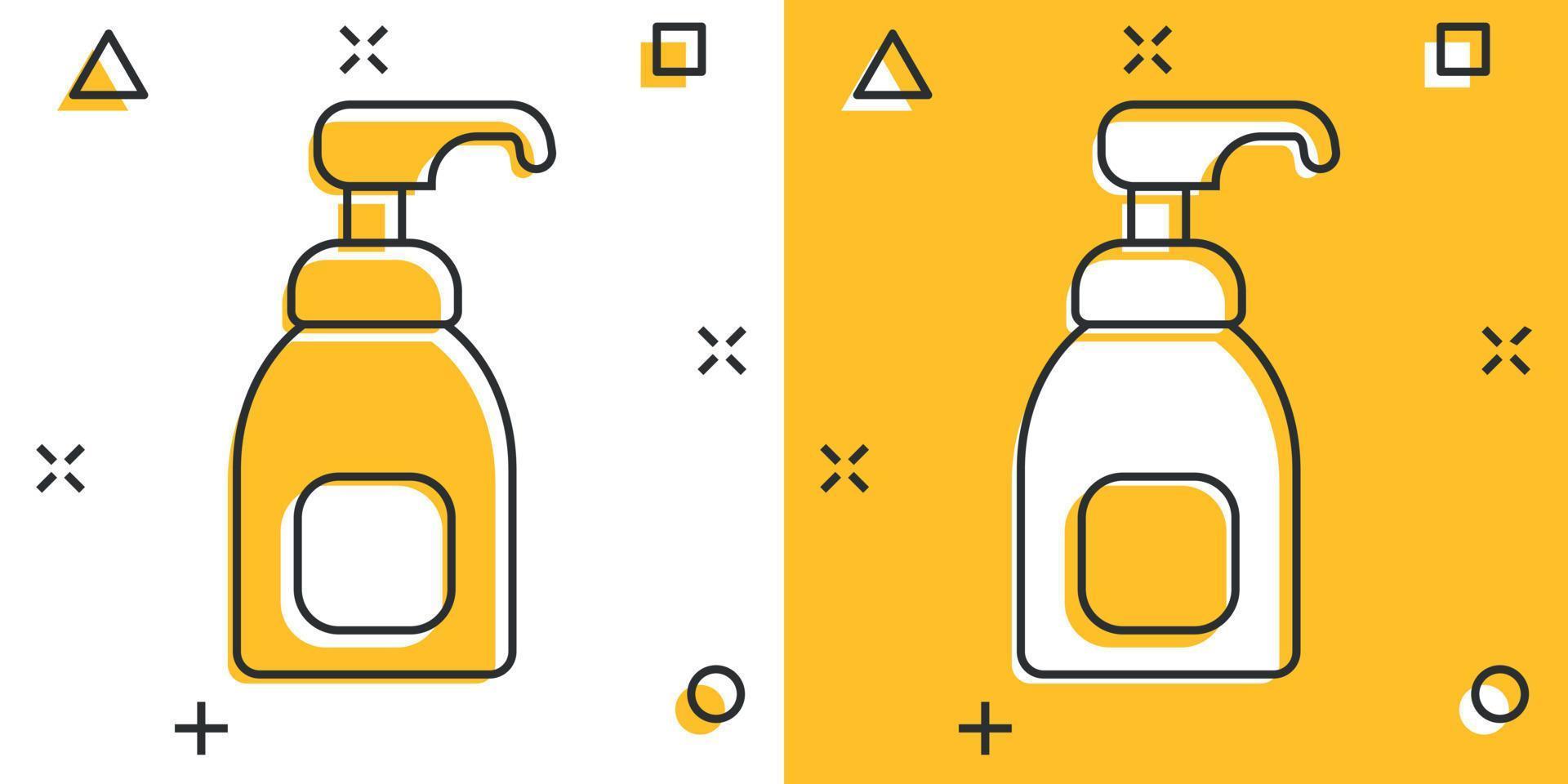hand desinfektionsmedel ikon i komisk stil. antiseptisk flaska tecknad serie vektor illustration på isolerat bakgrund. desinficera gel stänk effekt tecken företag begrepp.