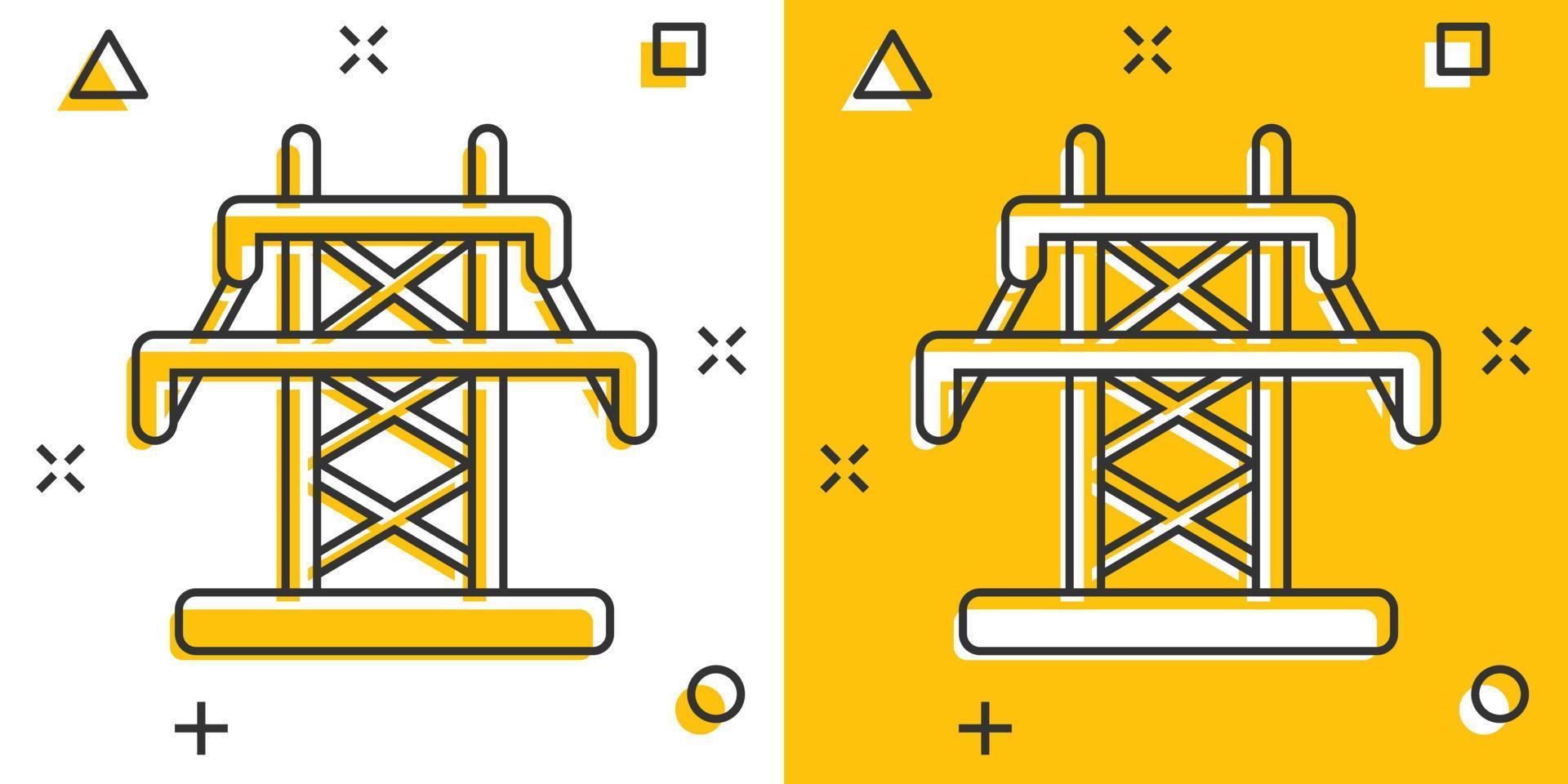 elektrisk torn ikon i komisk stil. kraft station tecknad serie vektor illustration på vit isolerat bakgrund. hög Spänning stänk effekt tecken företag begrepp.