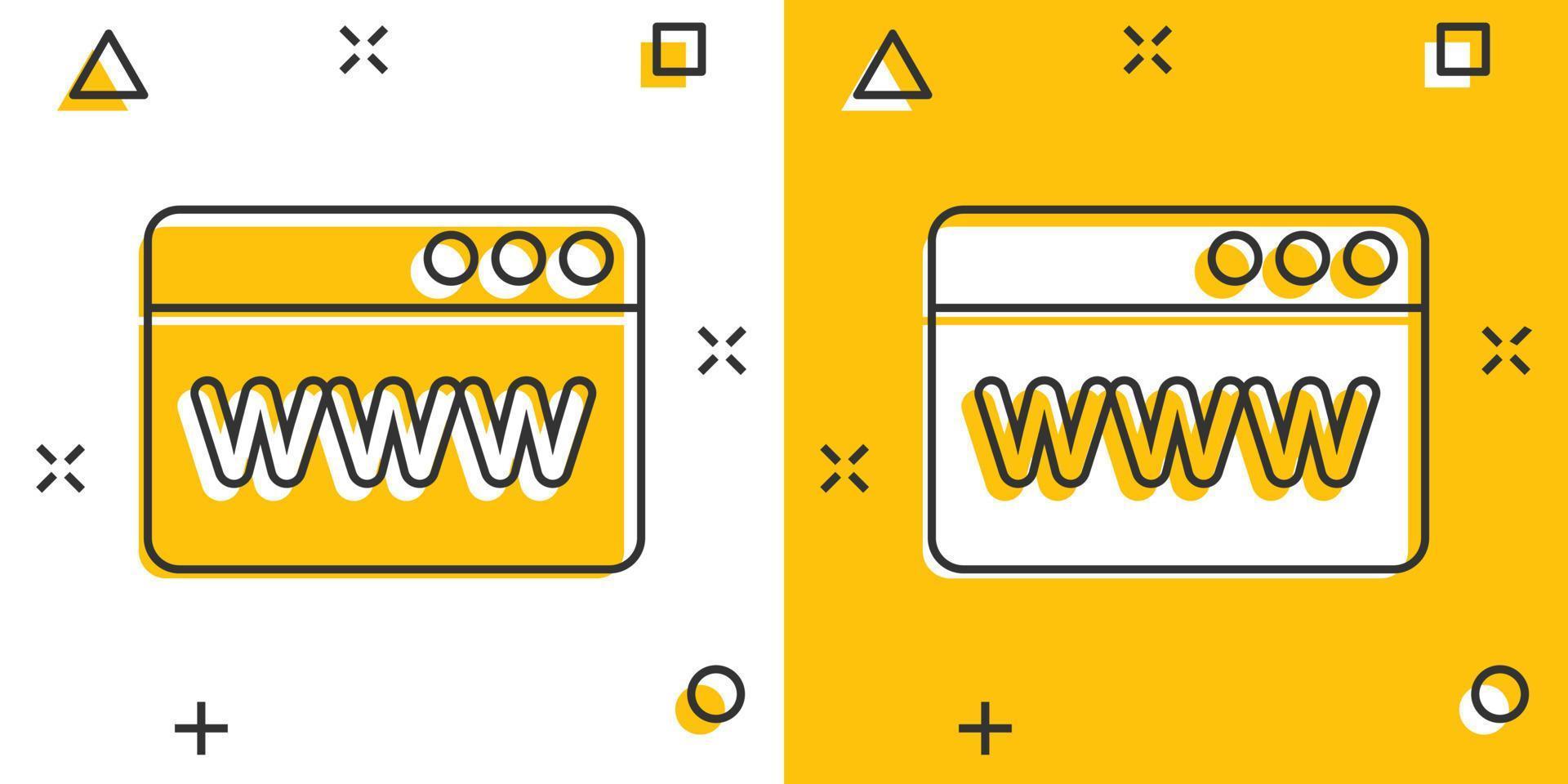 Website-Domain-Symbol im Comic-Stil. WWW-Internetadresse Cartoon-Vektor-Illustration auf weißem Hintergrund isoliert. Geschäftskonzept mit Server-Splash-Effekt. vektor