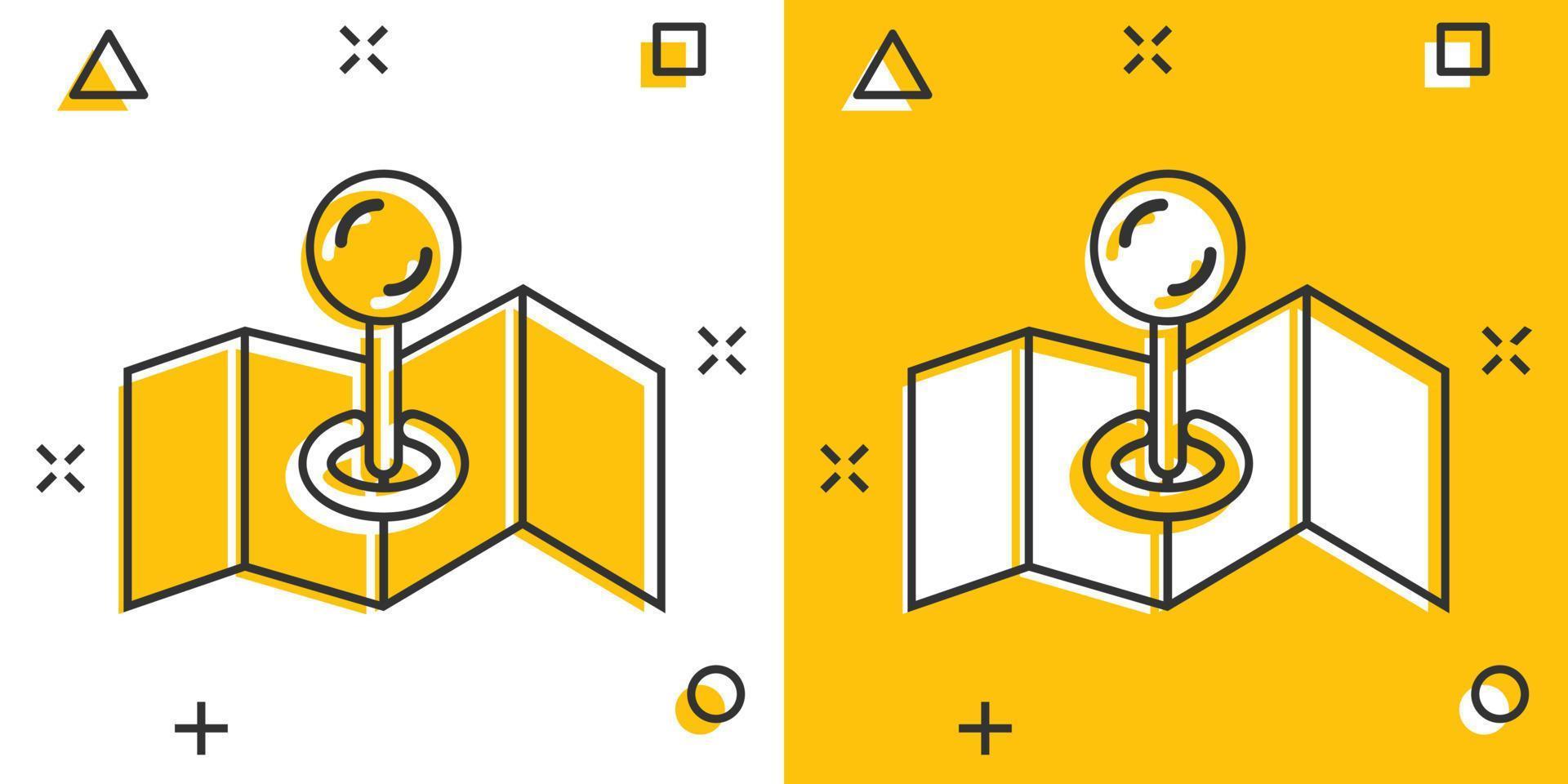 Karte-Pin-Symbol im Comic-Stil. gps-navigationskarikatur-vektorillustration auf weißem lokalisiertem hintergrund. Lokalisieren Sie Position Splash-Effekt-Geschäftskonzept. vektor