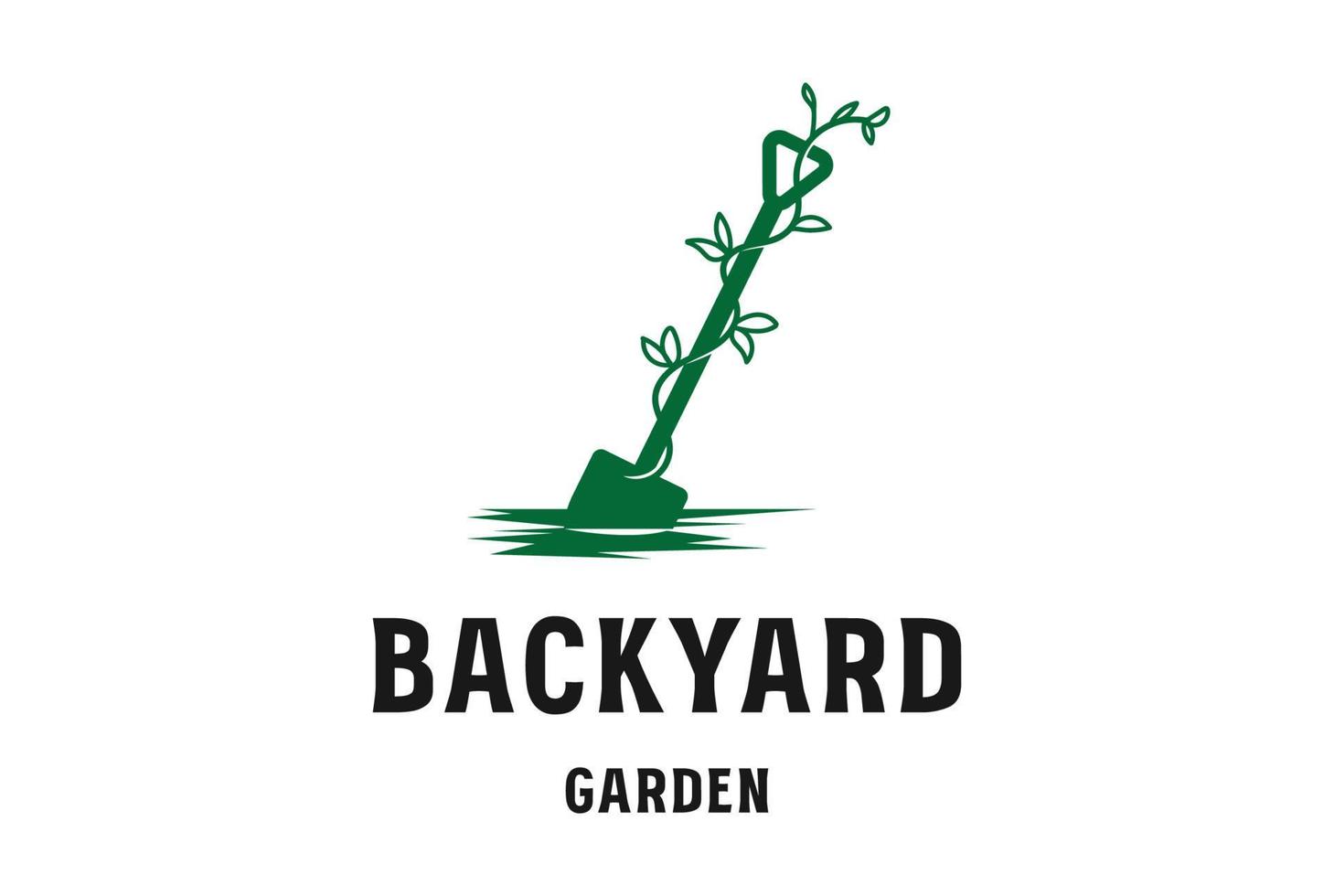 spade skyffel skopa med blad växt för bakgård trädgård logotyp design vektor
