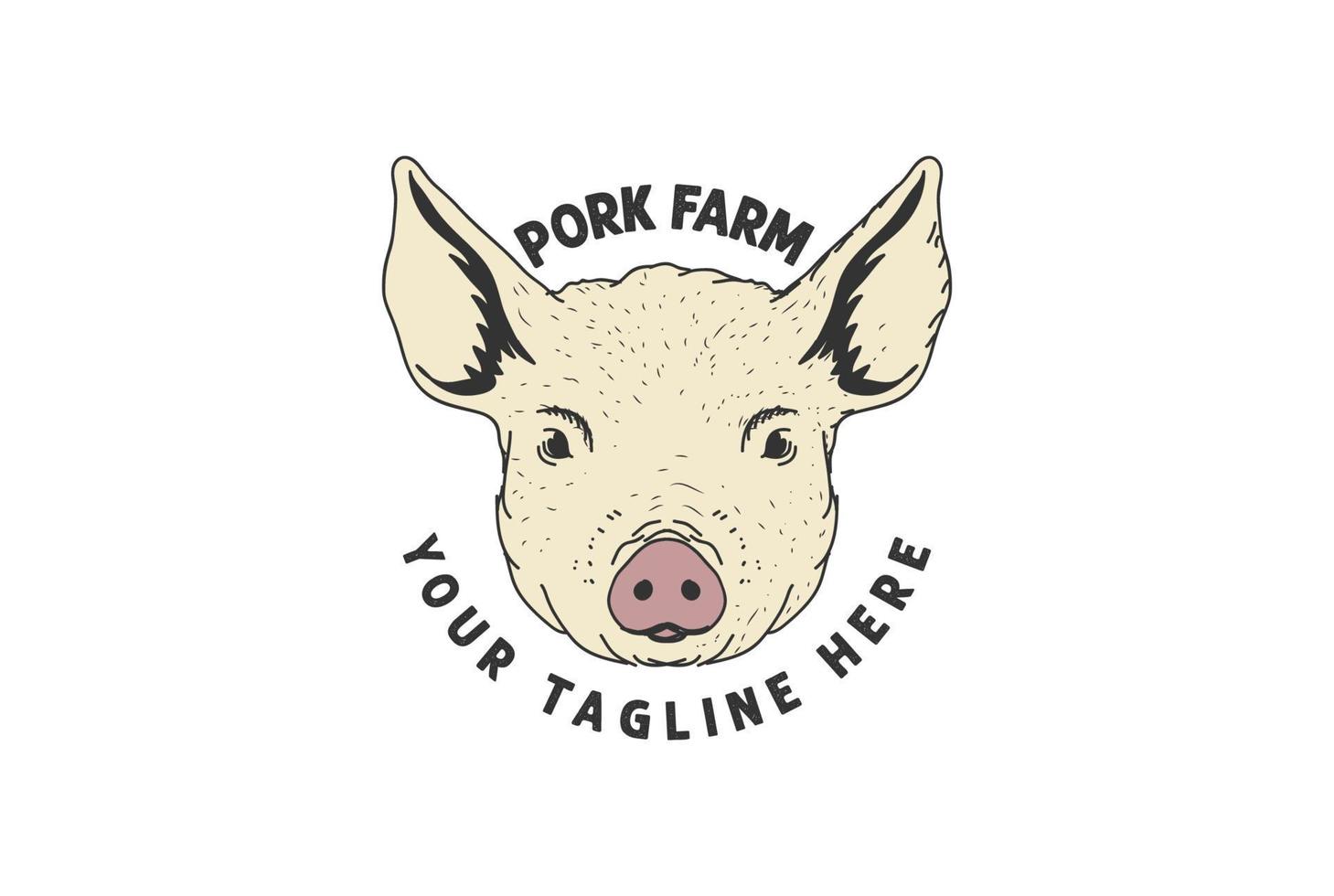 vintage retro schwein schwein kopf gesicht für schweineschinken bbq grill logo design vektor