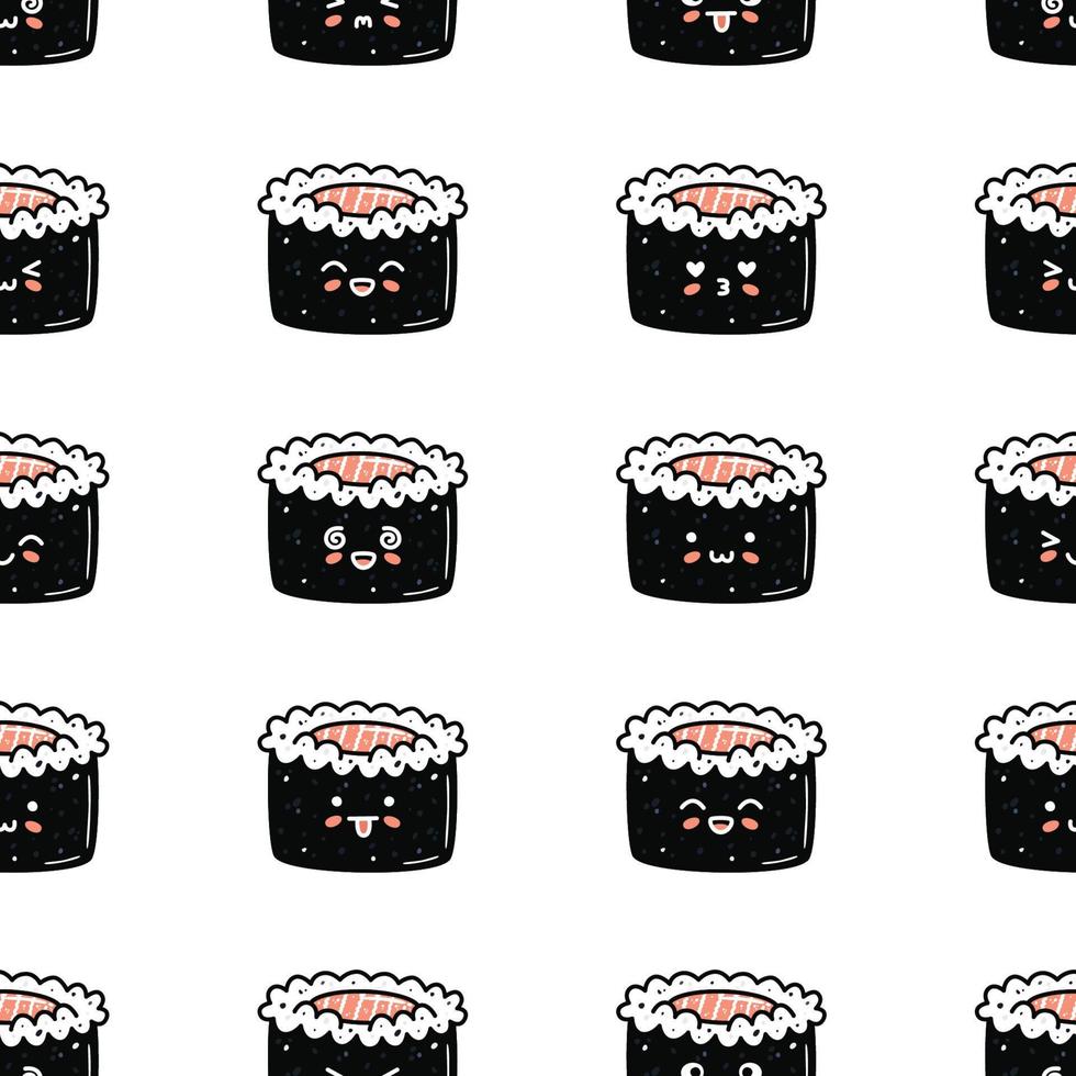 kawaii-sushi-illustration. Vektor flache handgezeichnete nahtlose Muster