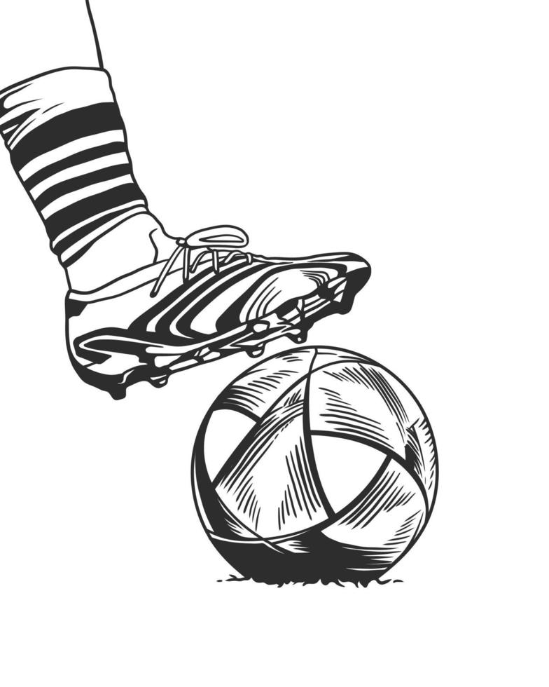 manlig fotbollsspelares fötter är kontrollerande de boll. vektor illustration