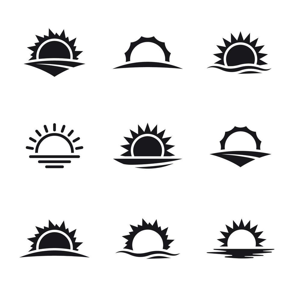 Vektor-schwarzer Sonnenaufgang-Icon-Set. schwarz auf weißem Grund vektor