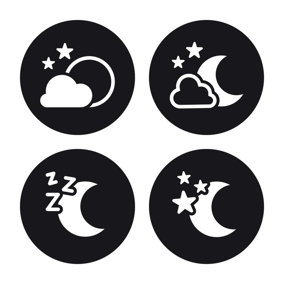 Nachtsymbole gesetzt. weißes Logo auf schwarzem Hintergrund vektor