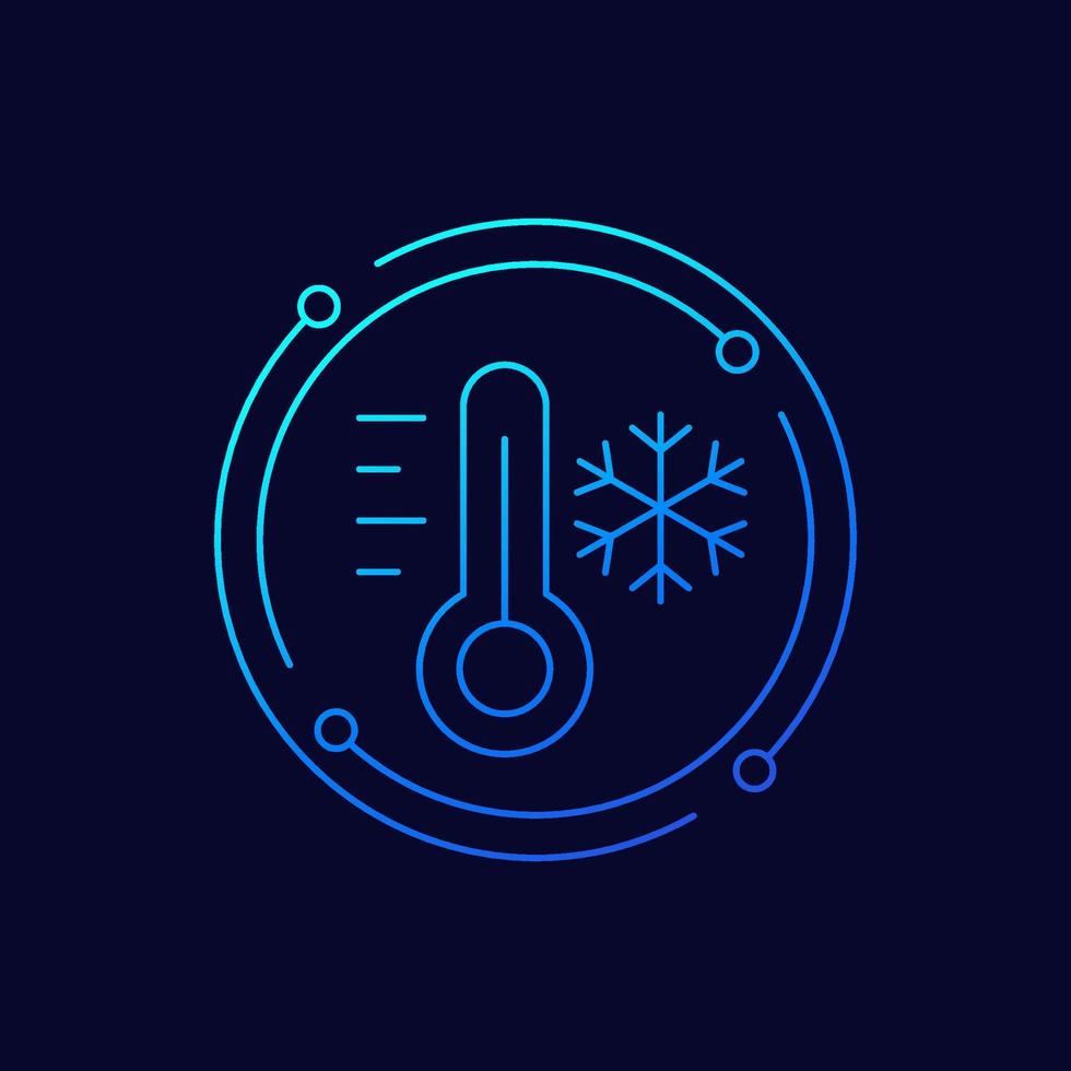 låg temperatur linje ikon med termometer, vektor