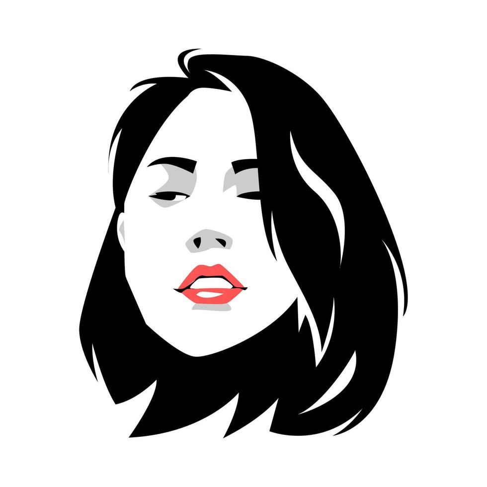 Schwarz-Weiß-Pop-Art-Porträt eines schönen weiblichen Gesichts mit kurzer Frisur. einfarbig. isolierter weißer Hintergrund. Vektor-Illustration. vektor