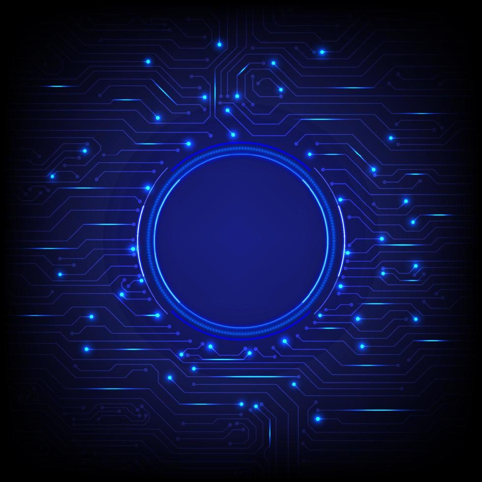 abstrakt lysande cirkulär bakgrund hög tech med Plats i de mitten och där är ett elektronisk krets mönster den där lyser och glöder på en lutning bakgrund vektor