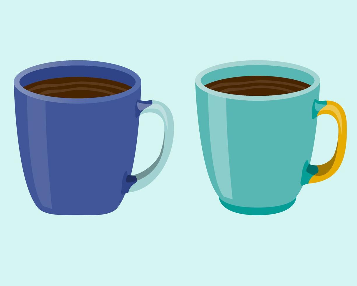 kopp av te blå och turkos uppsättning i realistisk stil. porslin råna med varm kaffe. färgrik vektor illustration isolerat på vit bakgrund.
