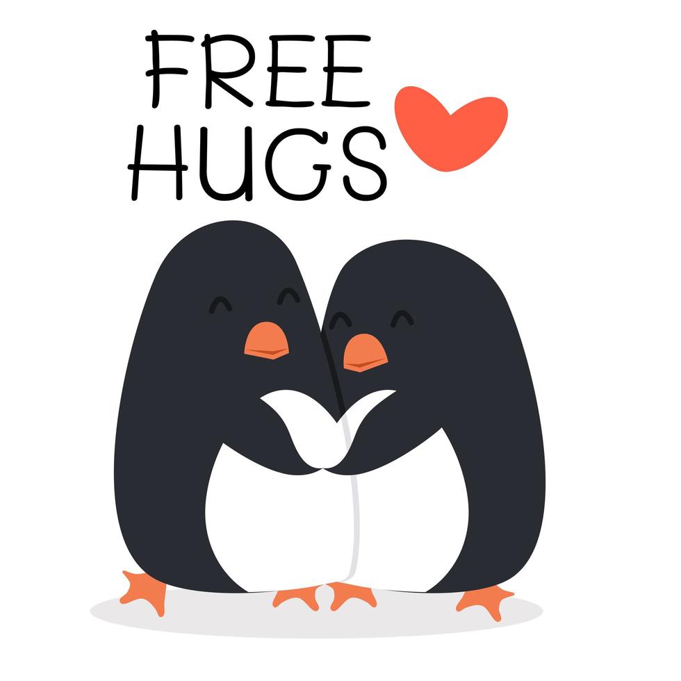 söta pingviner med gratis krammeddelande vektor